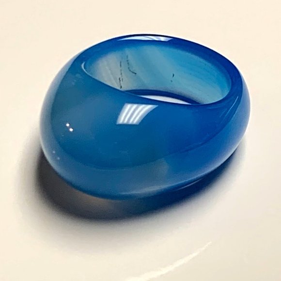 Blue Banded Agate Carved Dome Ring SZ 6 - Picture 4 of 7